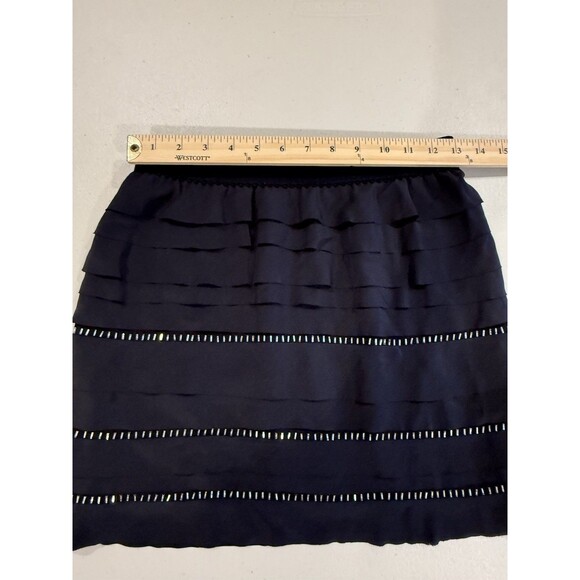 NEW BCBGMaxazria Silk Chiffon Ruffle Mini Skirt Womens XXS Blk Beaded Whimsigoth - Picture 5 of 5